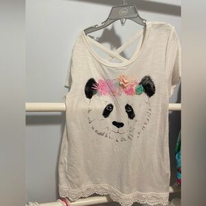 Mudd Kids Panda Tee - White with Floral Accents